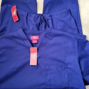 NWT UNISEX HEALTHCARE M&M BLUE COTTON BLEND SCRUBS UNIFORM SET SIZE MEDIUM